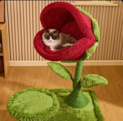 41.7" Large Red Carnivorous Flower Cat Tree with Enclosed Bloom Bed, Stable Multi-Level Structure for Cat Safe Climbing and Play