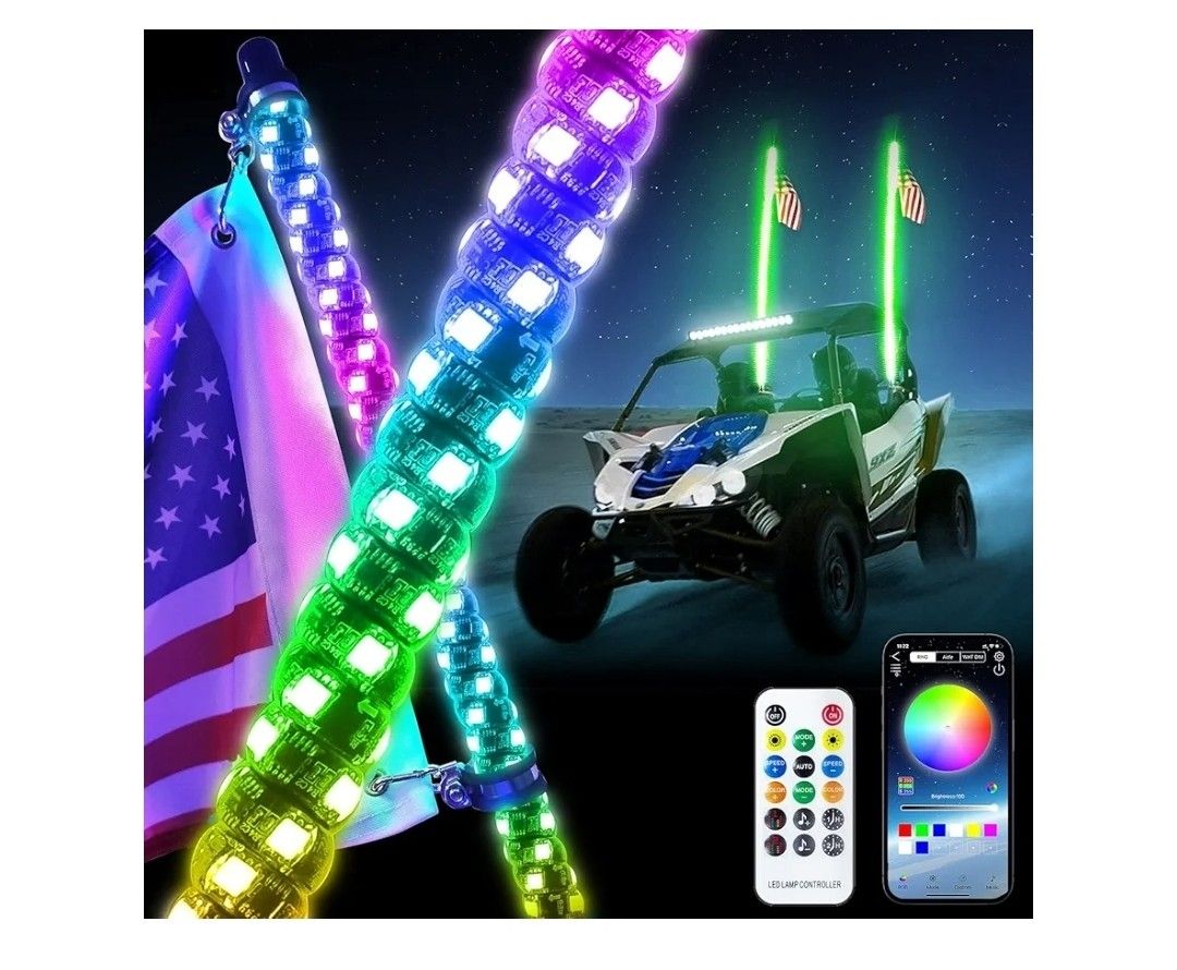 2PCS 3FT LED Whip Lights,RF Wireless Remote,500 Kinds Patterns 600 Kinds of Color Combinations,RGR C
