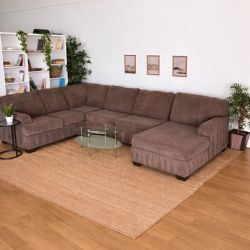 Brown U Shaped Ashley Furniture Sectional with Chaise, Free-Delivery