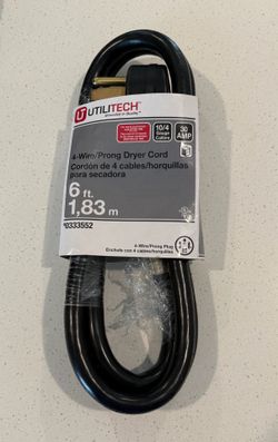 Utilitech 6Ft 30 Amp 10/4 Gauge 4 Prong Black Dryer Appliance Power Cord