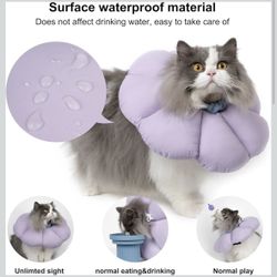 Purple Flower Cat Cone Collar Size M Waterproof Recovery Collar Anti Lick Wound Healing Spay Neuter