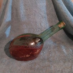 Vintage Leather Glass Wine Bottle 11" Long  4" Tall