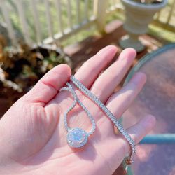 4ct Luxurious Round Moissanite Pendant with 3mm Tennis Created Diamond Necklace