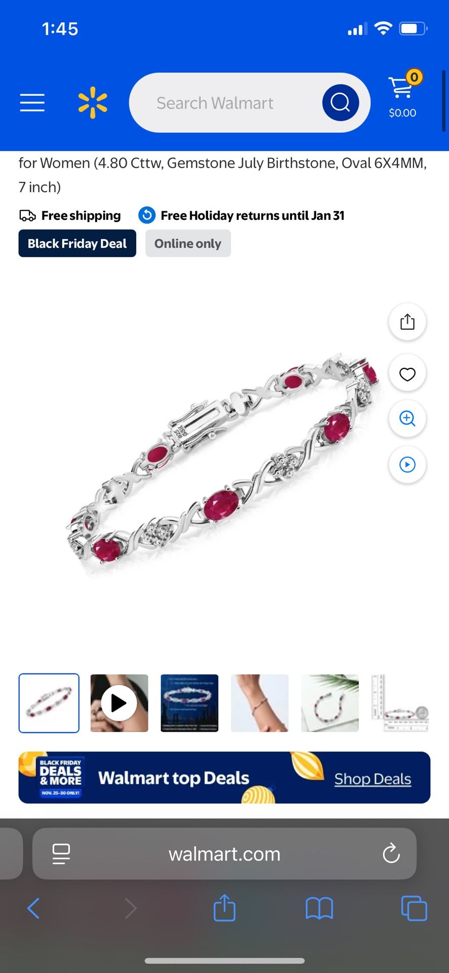 Sterling Silver Red Ruby Tennis bracelet 