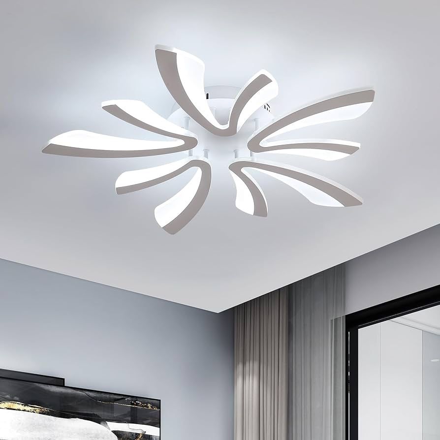 Goeco Modern Ceiling Light, 27.5'' LED White Acrylic V-Shaped Flush Mount Ceiling Lights, 6500K Ceiling Light Fixture for Living Room, Dining Room, Be