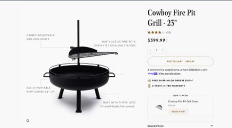 Barbones Cowboy Fire Pit Grill 23”