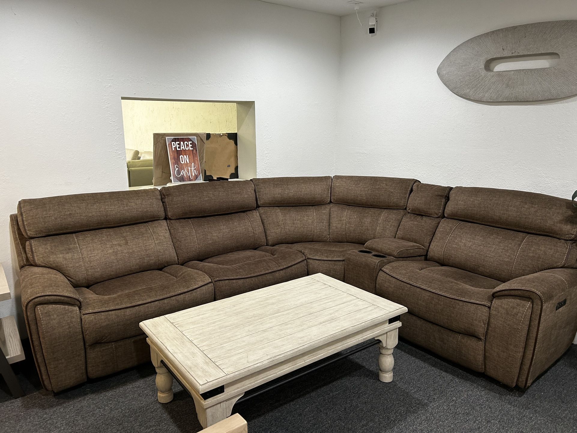 Furniture 5 Pc High Performance Sectional Sofa With 3 Power Recliners Hutchenson