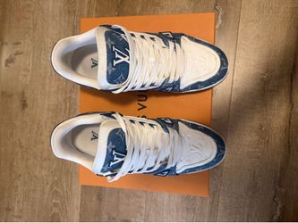 LV trainer sneakers blue denim