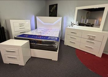 White led light king/queen/twin/full bedroom set for sale with free delivery and cash on delivery and free assembling