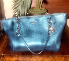 Metallic Teal,  COACH Tote with Silver 