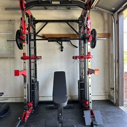 Smith Machine 200 | Adjustable Bench | 245lb Cast Iron Olympic Weights | 7ft Olympic Bar | Fitness | Gym Equipment | FREE DELIVERY/INSTALLATION 🚚 🛠️