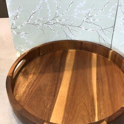 Round Serving Tray -15” Solid Bottom Acacia Wood Serving & Charcuterie Tray