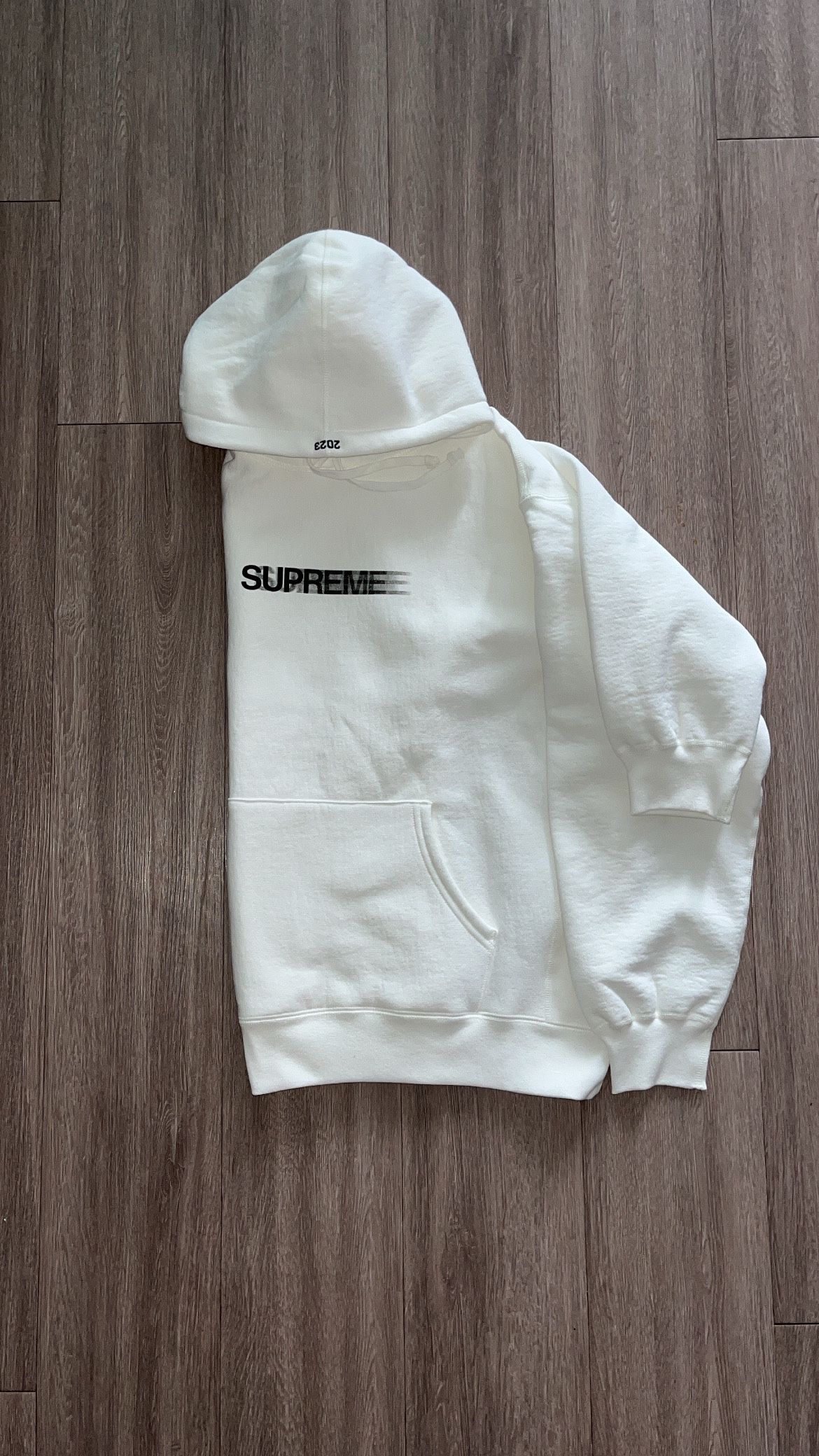 Large supreme motion logo hoodie ss23 white On Hand DS IN BAG