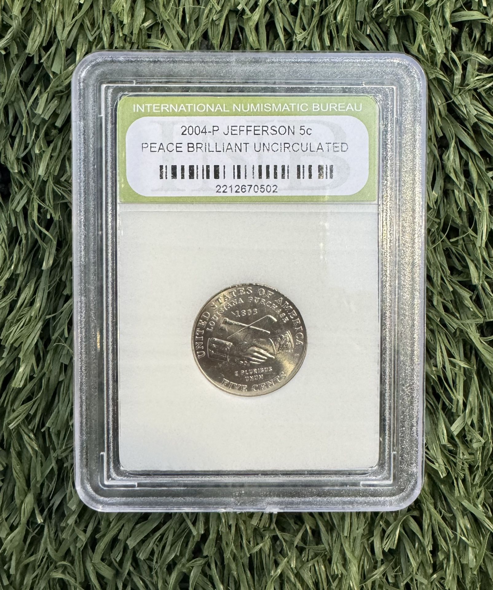 Slabbed 2004-P Jefferson 5c Peace Brilliant Uncirculated Coin