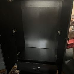 Black Melamine Finish Armoire With Metal Base