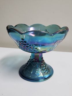 Carnival glass footed trinket bowl / candle holder