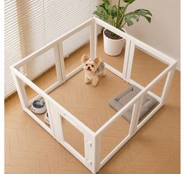 EVERFRONT Clear Acrylic Dog Playpen Indoor Puppy Playpen, 24" H, 8 Panels Clear acrylic 360° view, No Screws, tool-free assembly, Double-Lock, fit sma