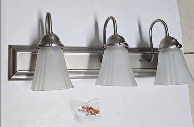 Seasons 3-Light Vanity Fixture Satin Nickel Frosted Glass NEW