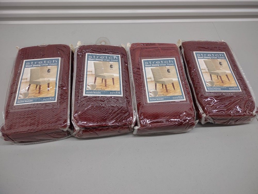 Sure Fit Short Dining Chair SlipCovers~Garnet Red~Stretch Pique Fabric~Set Of 4