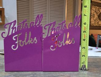 2 Purple Book Ends "That's all folks"