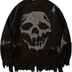 Oversized Soft Knit Skull Sweater Emo, Goth Look