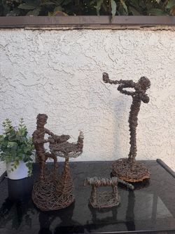 Set of 3 MCM Copper Art Sculptures Folk Art