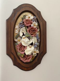 Vintage framed 3D floral wall art