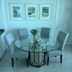 Glass circle dining table set with 4 chairs