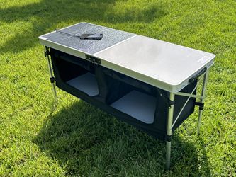 Folding Solar Camping Table with Dual Storage Cabinets – Portable Outdoor Table