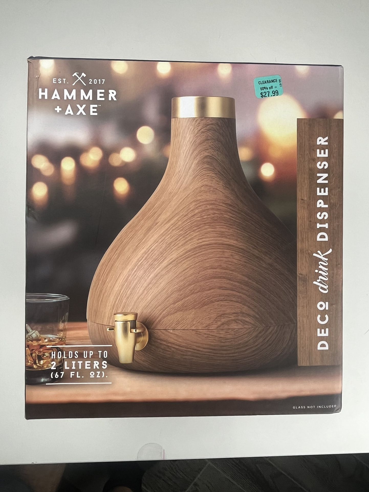 Hammer & Axe Deco Drink Despenser with Cooling Pack 2 Liter, 67 FL oz NEW