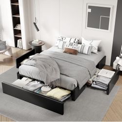 Full Size Platform Bed Frame with 3 Storage Drawers 