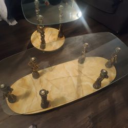 Vintage Hollywood Cherubs Coffee Table W/2 Matching End Tables Plus 2 Matching Lamps And Chair 