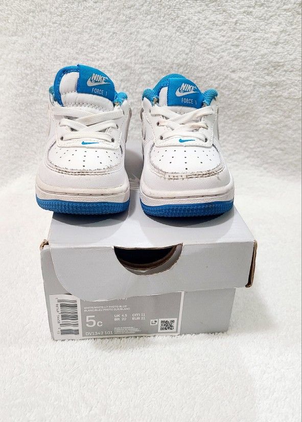 Nike Air Force 1 Low Toddler Size 5C White Light Blue DV1342-101 Pre-owned