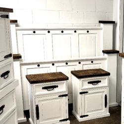 💕Rustic Furniture, White Bedroom Set With Distressed top, 