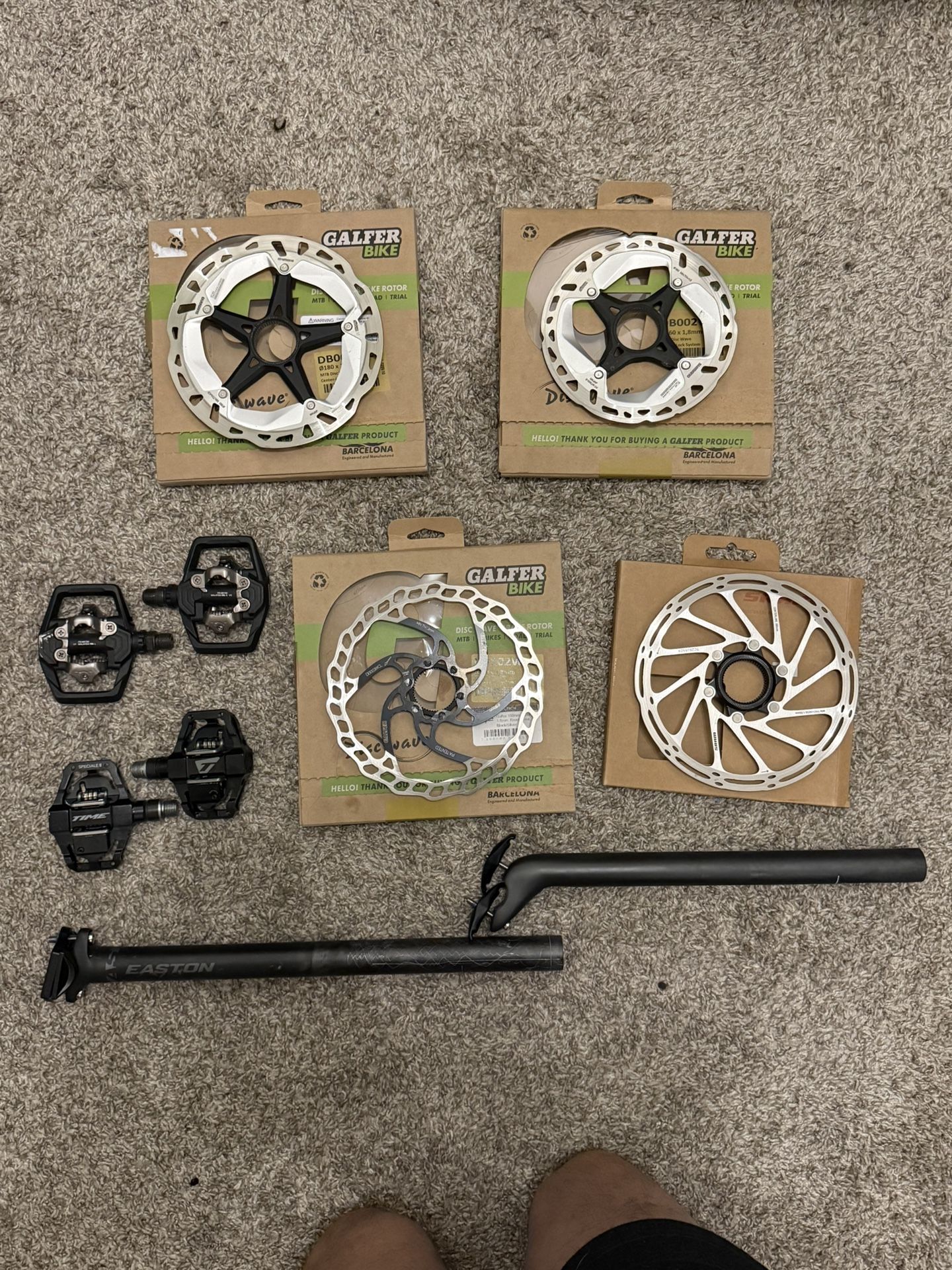 Bike Parts Odds and Ends / Disc Brake Rotors, Pedals, Seatposts / Shimano, Time, Cervelo, Galfer, Easton