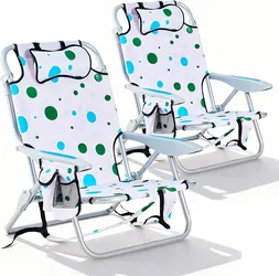 2 Pack Lightweight Portable Camping Beach Chair for Adults, Outdoor Lay Flat Folding Beach Chairs with 5 Positions, Backpack Beach Chair with Towel Ba
