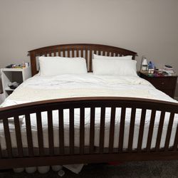 King bed frame with nightstand and dresser