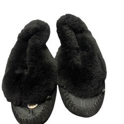 COACH SLIPPERS FIONA MOCCASIN WOMENS BLACK SHEEPSKIN SHEARLING TASSEL SHOE 7.5
