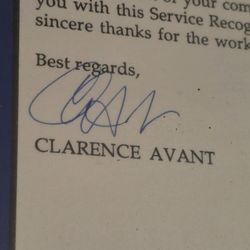 Clarence Avant Signed Letter Head "Service Recognition Award" Motown Records