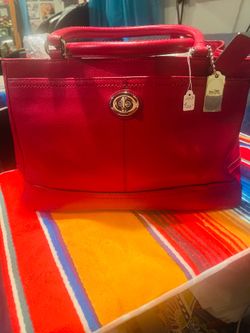 Coach Red Leather Turnlock Tote Satchel – Clean!