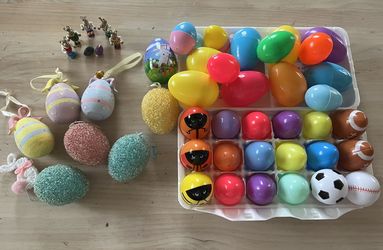Easter Decor Bundle - Plastic, Ceramic, Decorative Eggs/Bunnies