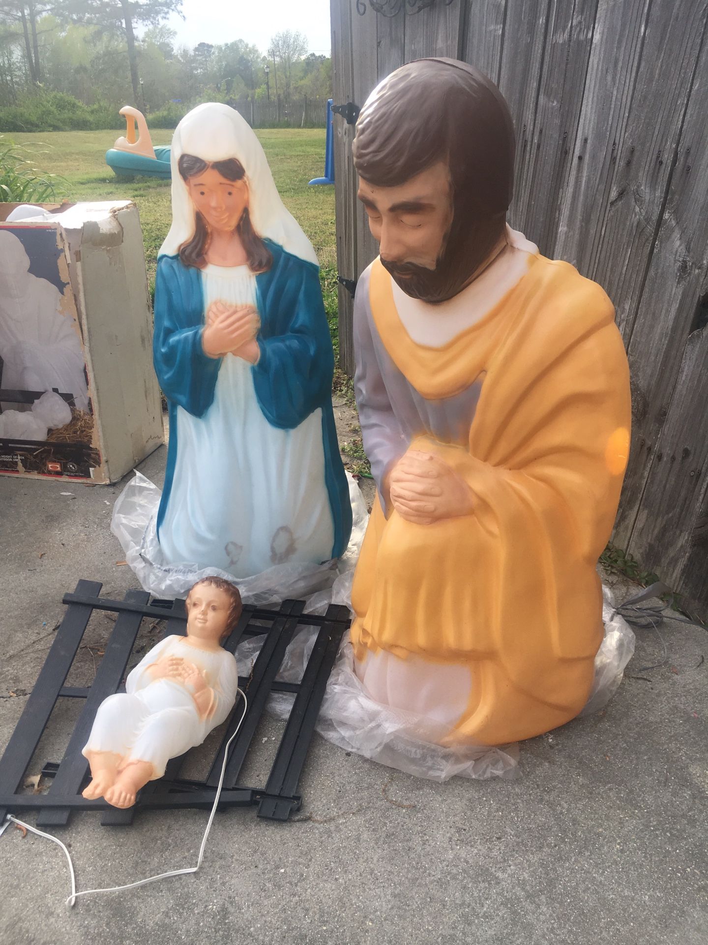 4 piece Life Size Holy family blow mold nativity set