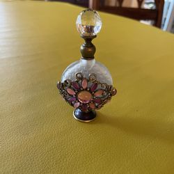 Pretty Vintage Stone Embellished Perfume Bottle With Crystal Screw Stopper 