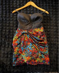 Steve Madden Mini Dress Black Floral Draped Skirt XSmall