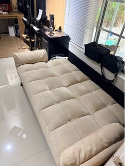 Modern Cream Velvet / Fabric Futon Sleeper Sofa Bed