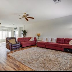 Sofa, Sectional, L-shape And Ottoman And 6 Pillows 