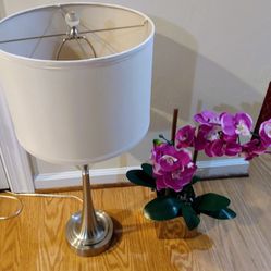 2 Piece Set: Unique Lamp And Faux Orchid W/ Plant Holder