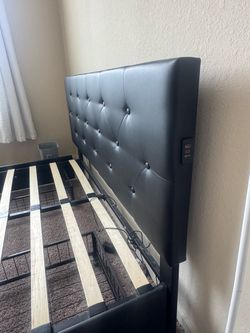 Queen Bed Frame 60x80 with Upholstered Headboard & Storage