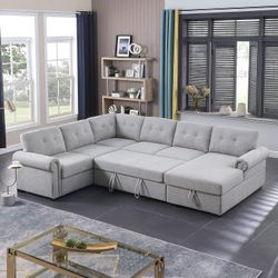 Open-box Light Gray Large Sleeper Sofa Bed With Storage Chaise