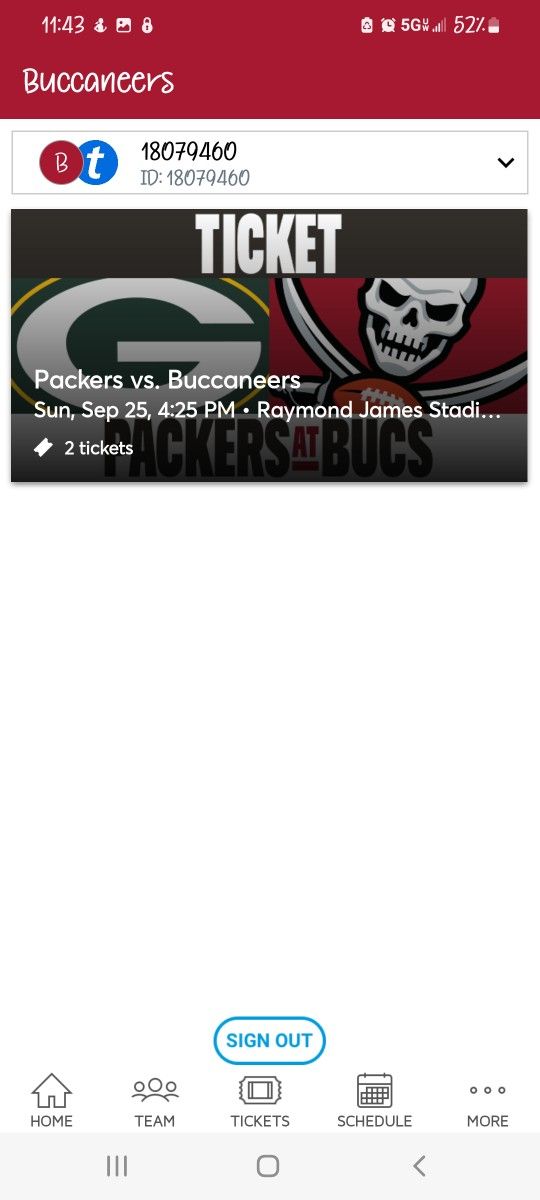 Buccaneers V Packers Tickets